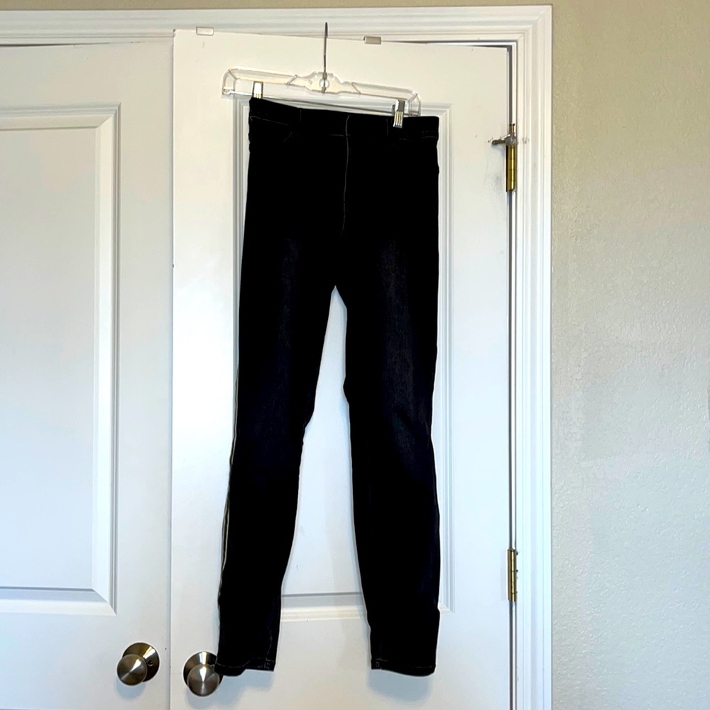 Level 99 Black Denim Jeans with a green/white stripe down the outer pant leg